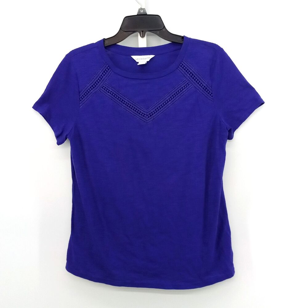 Liz Claiborne Shirt Womens Medium Purple Short Sleeve Round Neck Casual Top